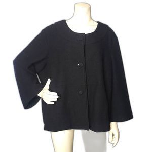 CLOTHES BY REVUE Black Wool Cropped Bell Sleeve Coat Jacket Plus Size 3X